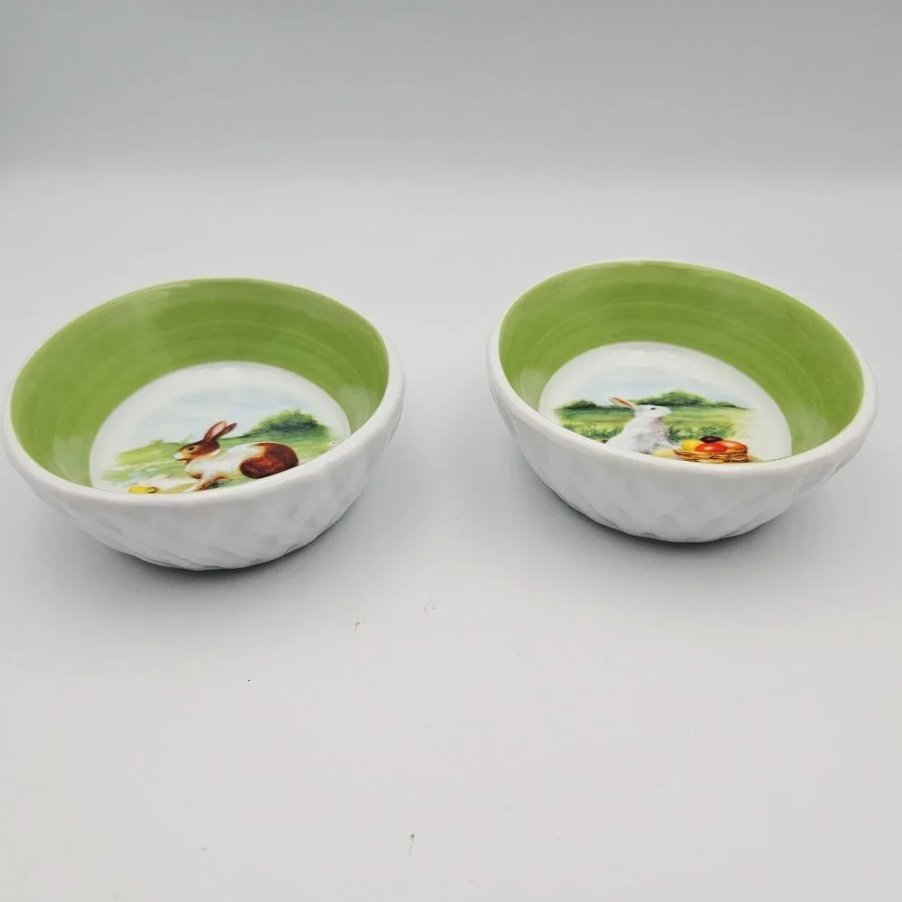 Williams Sonoma Vintage Bunny Ramekins Bowls Easter Egg Spring Set of 4